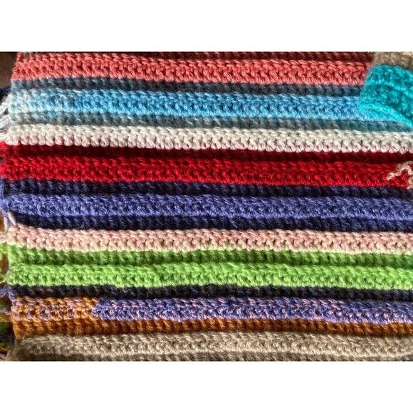 100% Cashmere Handmade Colorful Rainbow Multicolor Striped Tasseled Boho Scarf - Picture 5 of 6